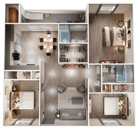 a floor plan of a 3 bedroom apartment